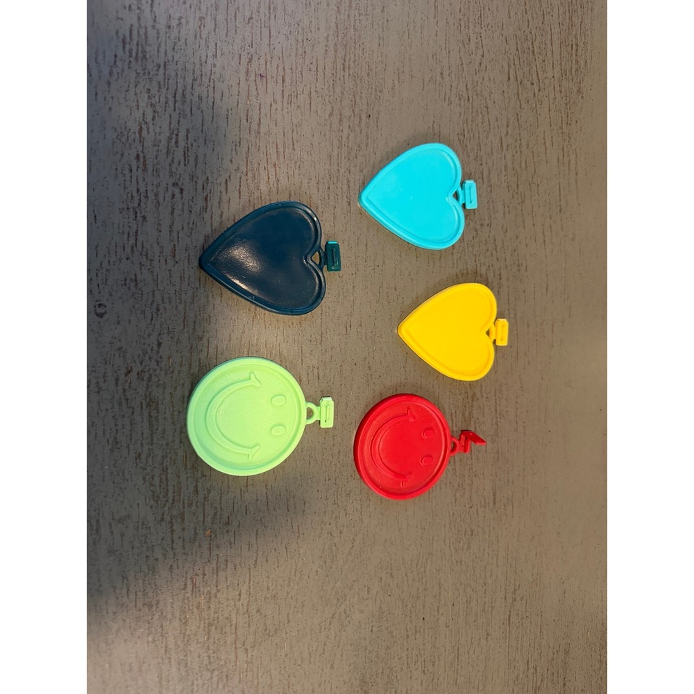 Vintage 1990 Zibi-Core Plastic Zipper Pulls Set Heart Smiley Face Multi-Color